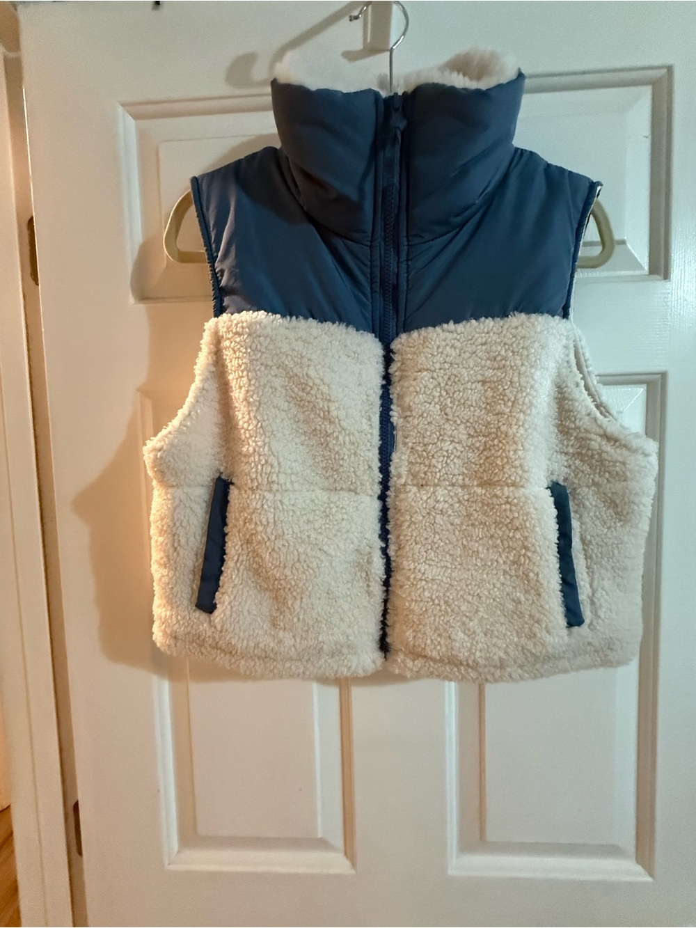 Thread & Supply Cream Sherpa Vest with Navy Yoke